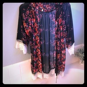 Black and pink floral kimono cardigan